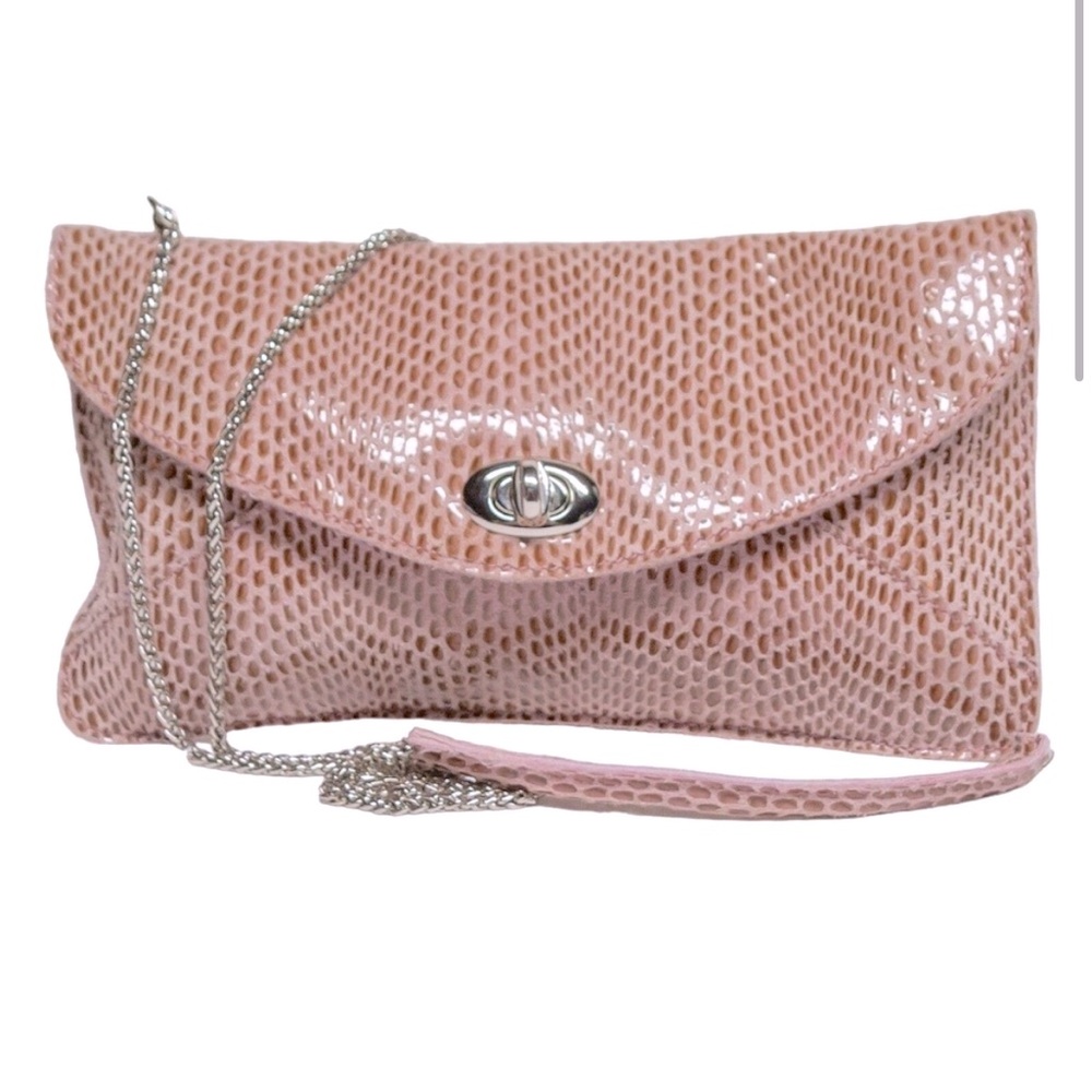 NWT SORIAL NEW YORK pink snake COCO CLUTCH / crossbody with detachable strap.